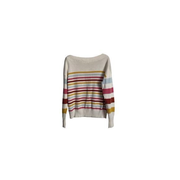 Y2K 90s Women’s S Gap Boat Neck Sweater Striped Long Sleeve Cream Cotton Knit - Picture 12 of 12